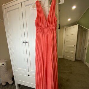 Express V-Neck Maxi Dress in Coral XS